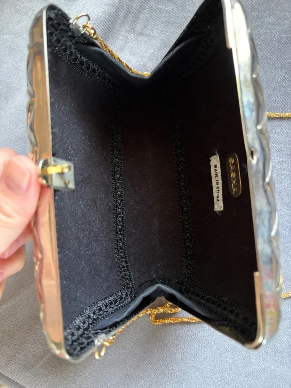 Vintage Silver and Gold Sasha Clutch with Purse gold chain